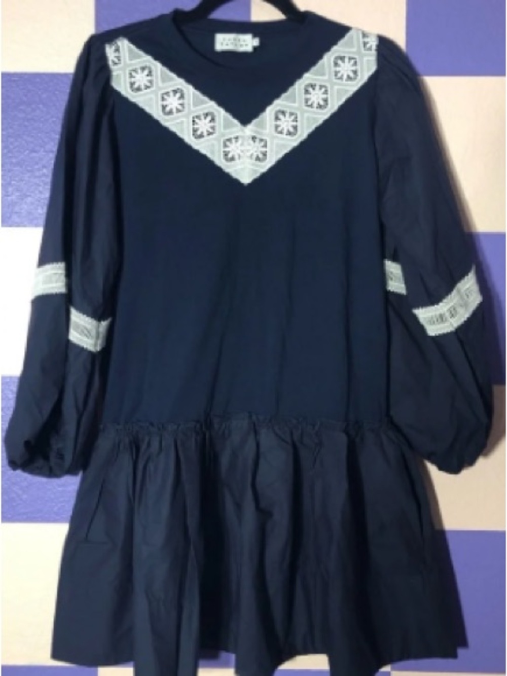 Girls Navy Lace-Trim Peasant Dress